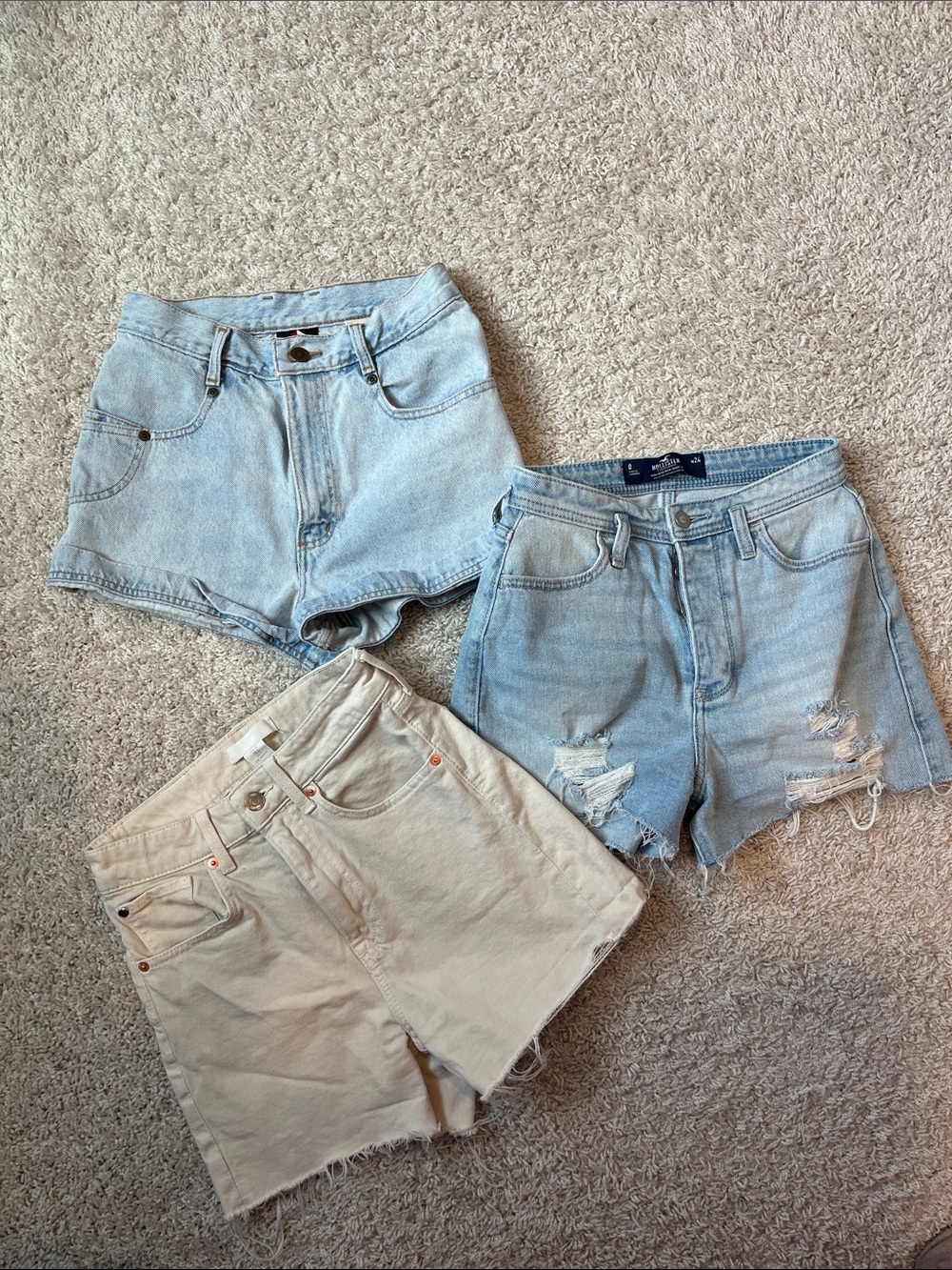 Hollister Light Blue & Cream Denim Shorts Set of 3